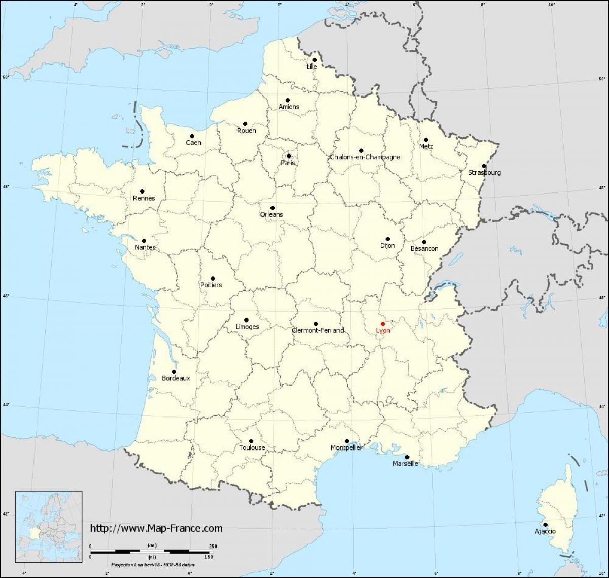 कहाँ Lyons में फ्रांस का एक नक्शा