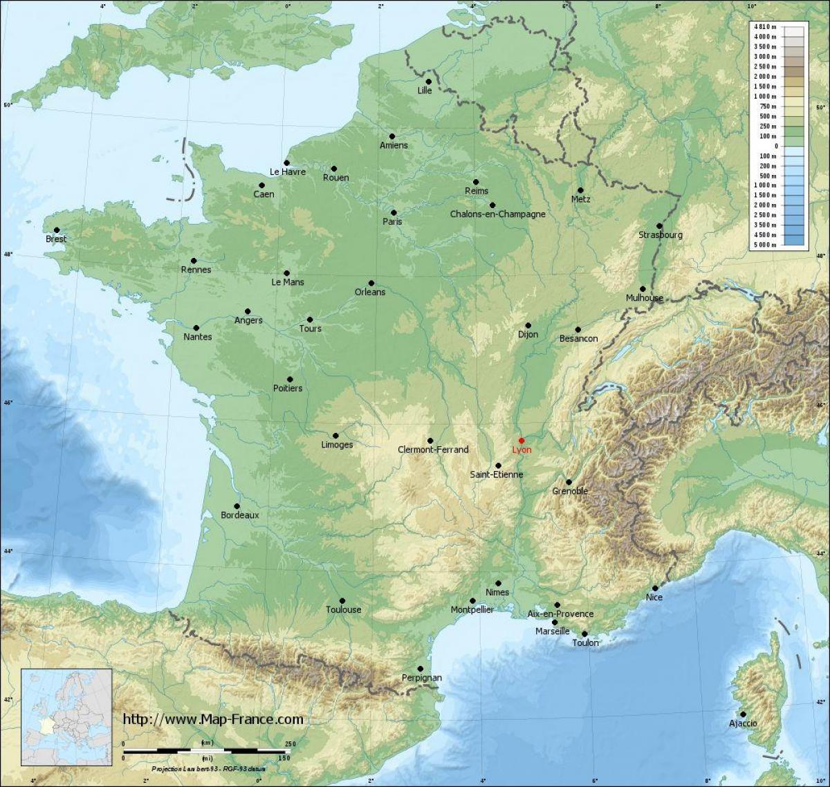 लीयोन का नक्शा भौगोलिक